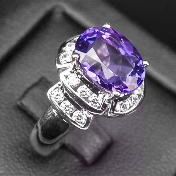 Violet Amethyst 4.80Ct 925 Sterling Silver Handmade Ring Sz 6 - Picture 4 of 6